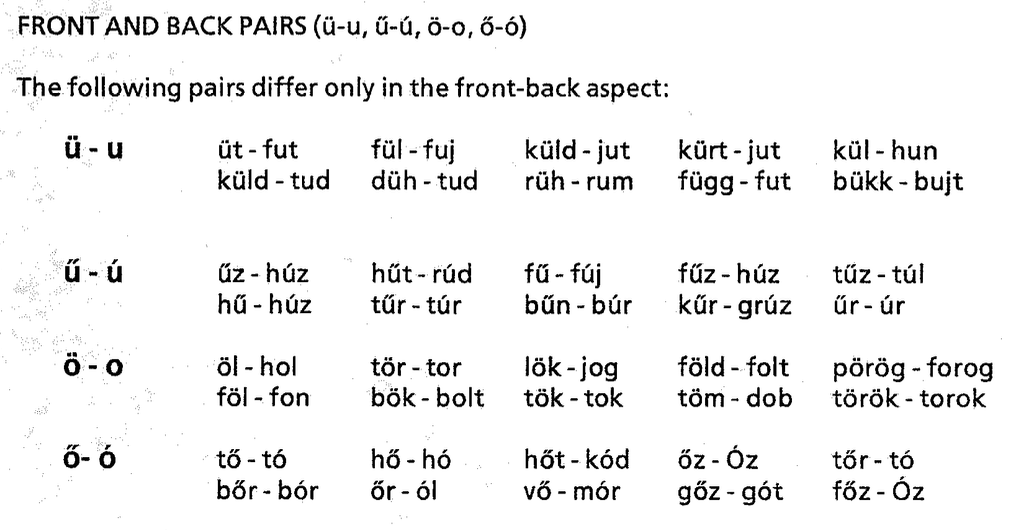 Front and Back Pairs (ü-u, ű-ú, ö-o, ő-ó) screenshot