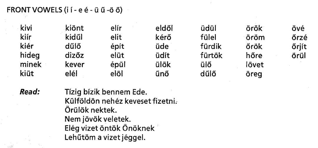 Front Vowels (i í - e é - ü ű - ö ő) screenshot