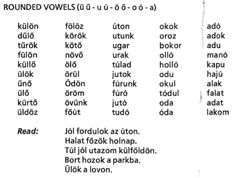 Rounded Vowels (ü ű - u ú - ö ő - o ó - a) screenshot